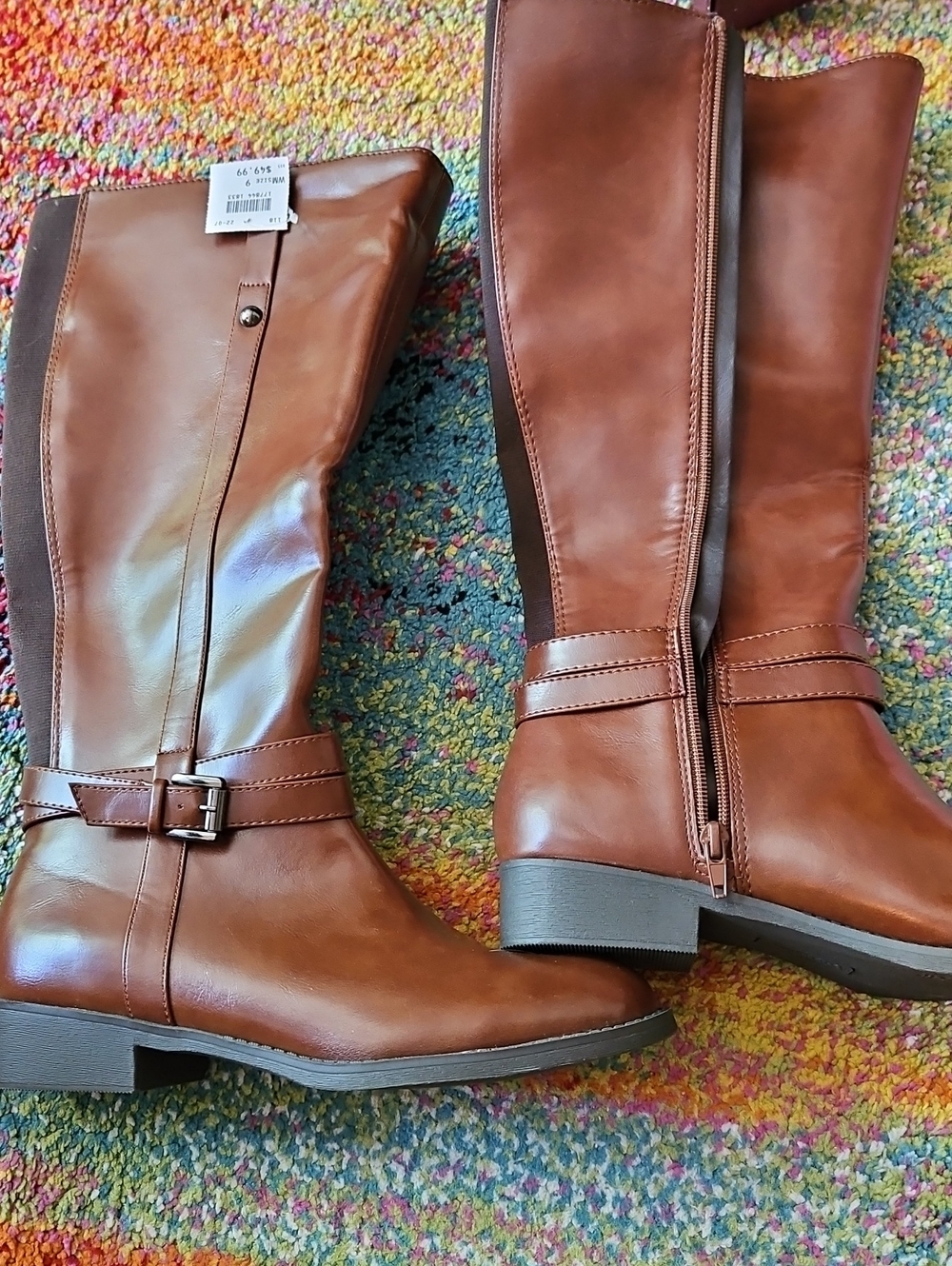 Williams Sonoma Chestnut Brown Tall Riding Boots with Buckle 9 womans